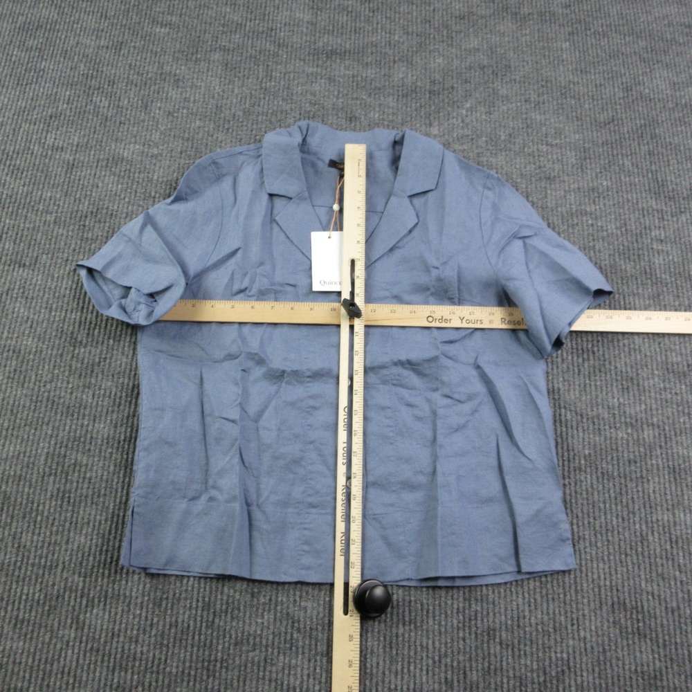 Quince Button-Up Shirt Womens M Moonstone Blue Linen Short Sleeve Collared NWT